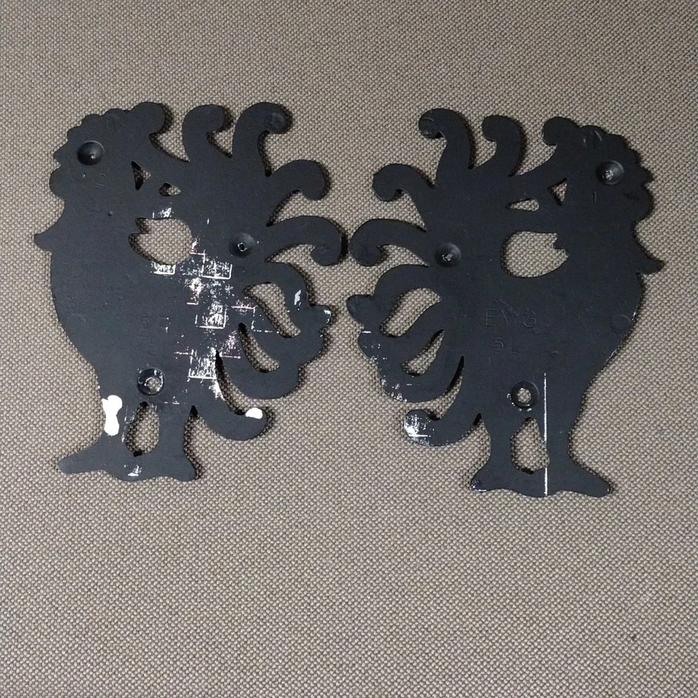 Pair cast iron rooster plaques